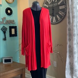 Red knit cardigan